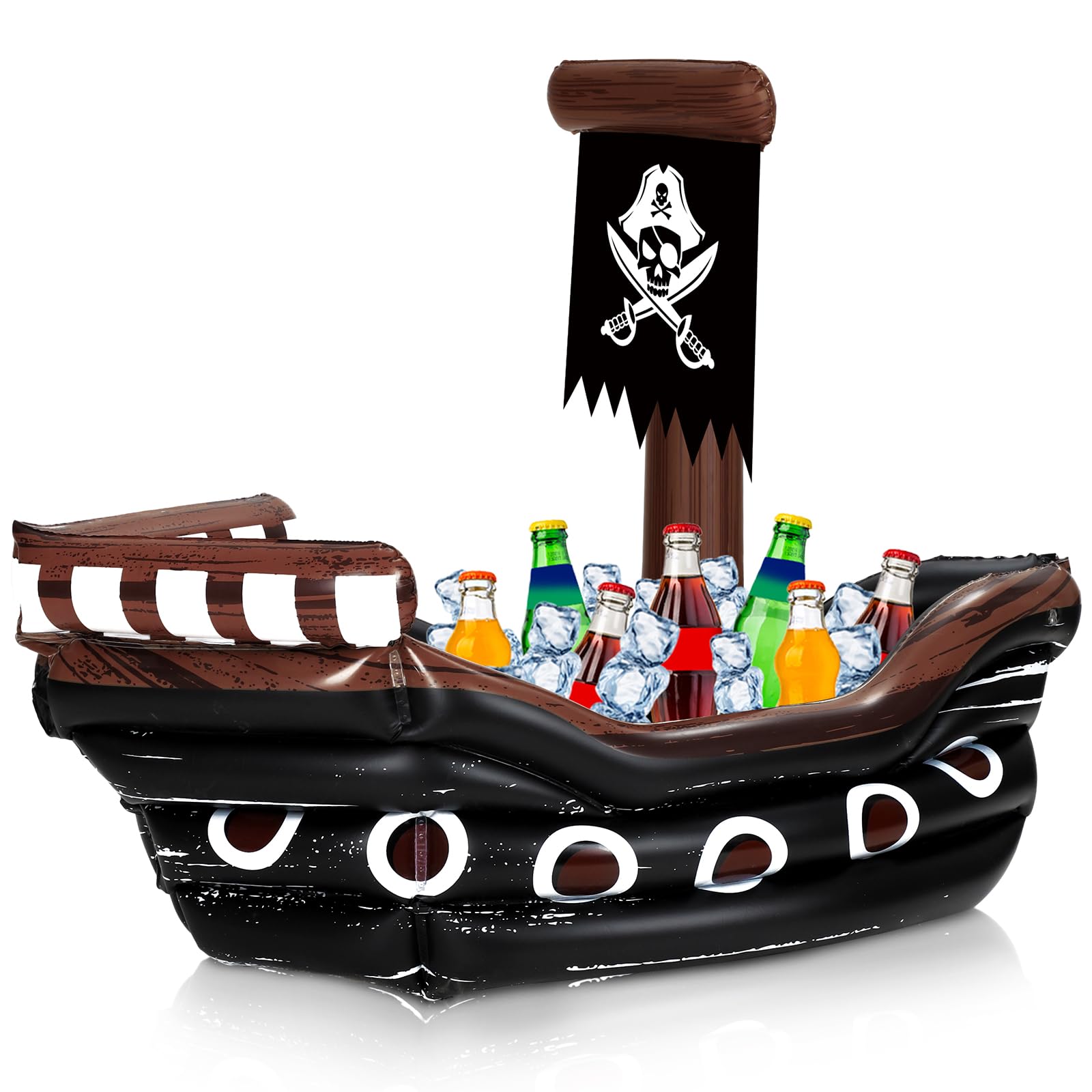 Halloween Inflatable Pirate Cooler Inflatable Serving Bar Food Container Drink Cooler Inflatable Drink Holder Pool for Halloween Pirate Party Supplies Decorations (Pirate Ship)