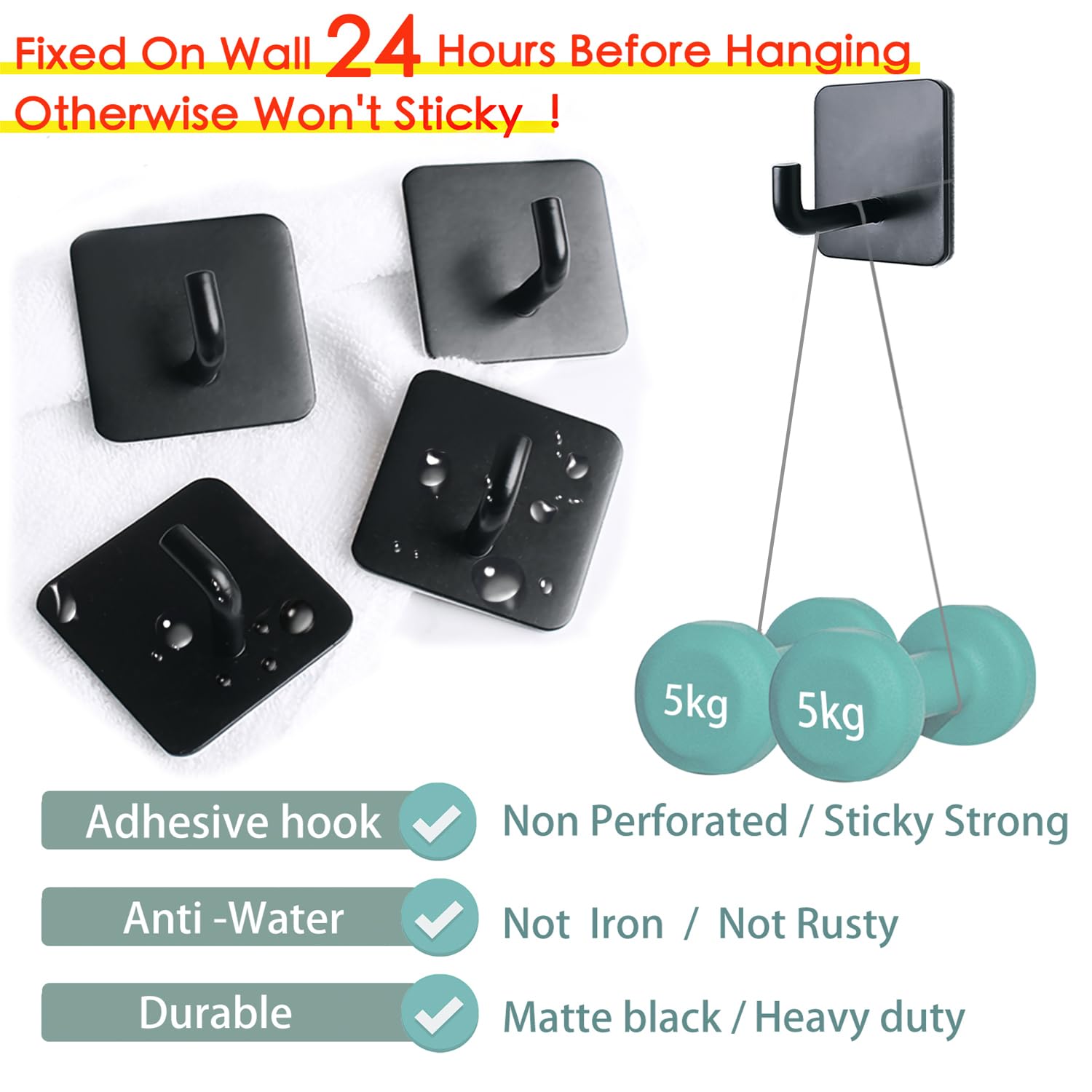 Aobanto Adhesive Wall Hooks 3 Heavy Duty m Hooks for Hanging Towel Hook Shower Door Hooks for Bathroom Kitchen Towel Holder Robe Hange(Black)