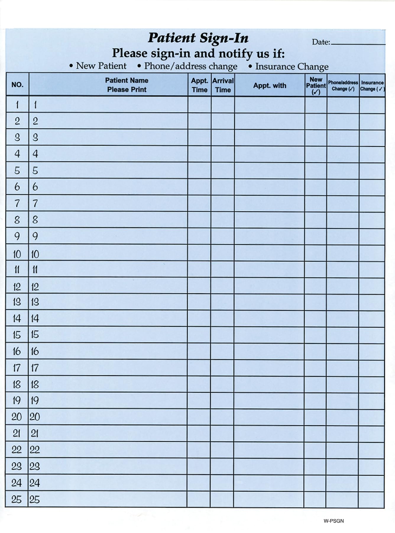 Stockchecks Patient Sign-in Label Sheets, Blue 125 Sheets Carbonless Forms, Hipaa Compliant