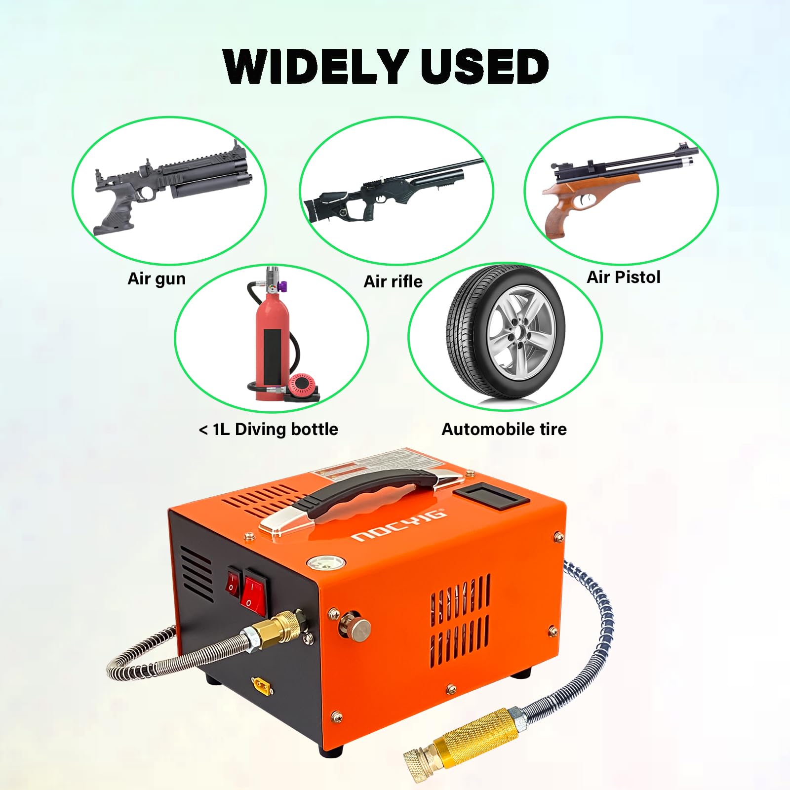 NDCYJG Pcp air compressor 4500PSI Portable PCP Compressor, 12V DC/110V AC PCP Airgun Compressor Manual-stop, w/External Power Adapter, Built-in Fan, Suitable for Paintball, Air Rifle, Scuba Bottle