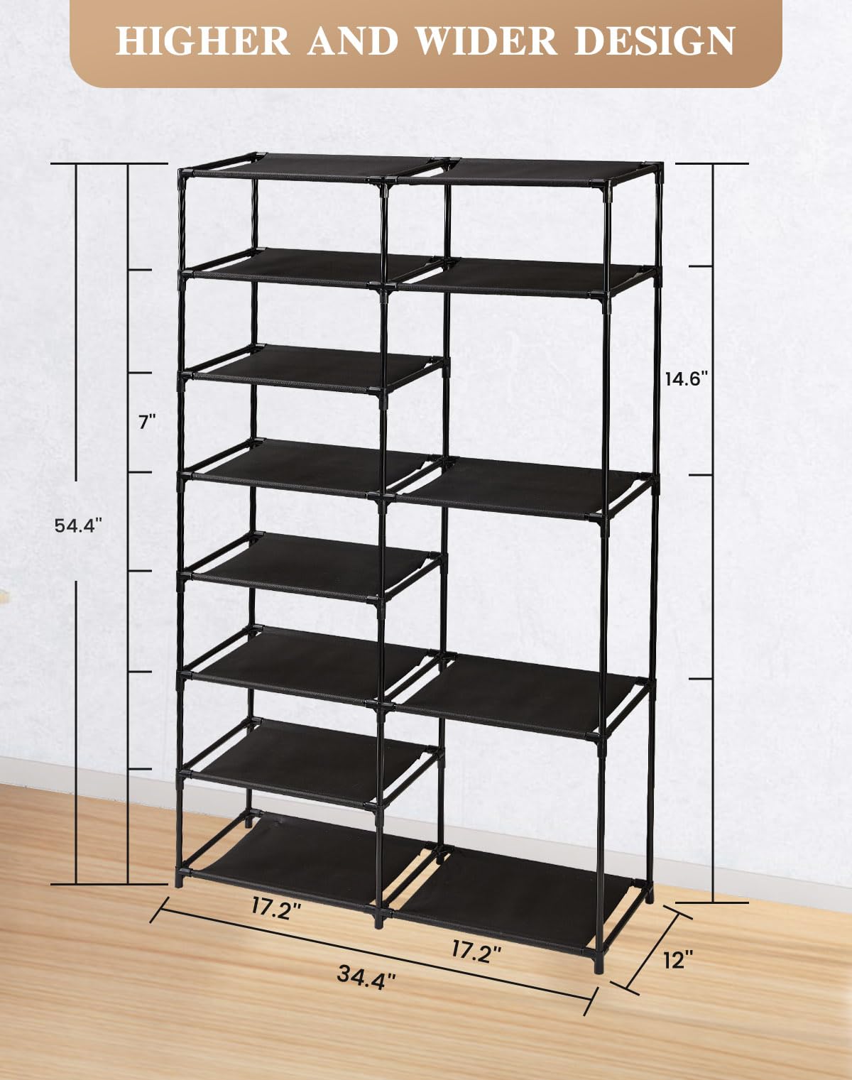 HOUSE AGAIN Shoe Rack Storage Organizer, 8 Tier Tall Shoe Rack,Shoe Holder,Shoe Stand,Free Standing Shoe Shelf for Garage Closet Entryway, 26-30 Pairs Metal Shelf Large Stackable for Boot,Black