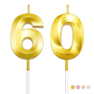 number candles, birthday candles numbers, 60th birthday candles, number birthday candles, happy birthday cake topper decoration for birthday party wedding anniversary celebration supplies (gold)