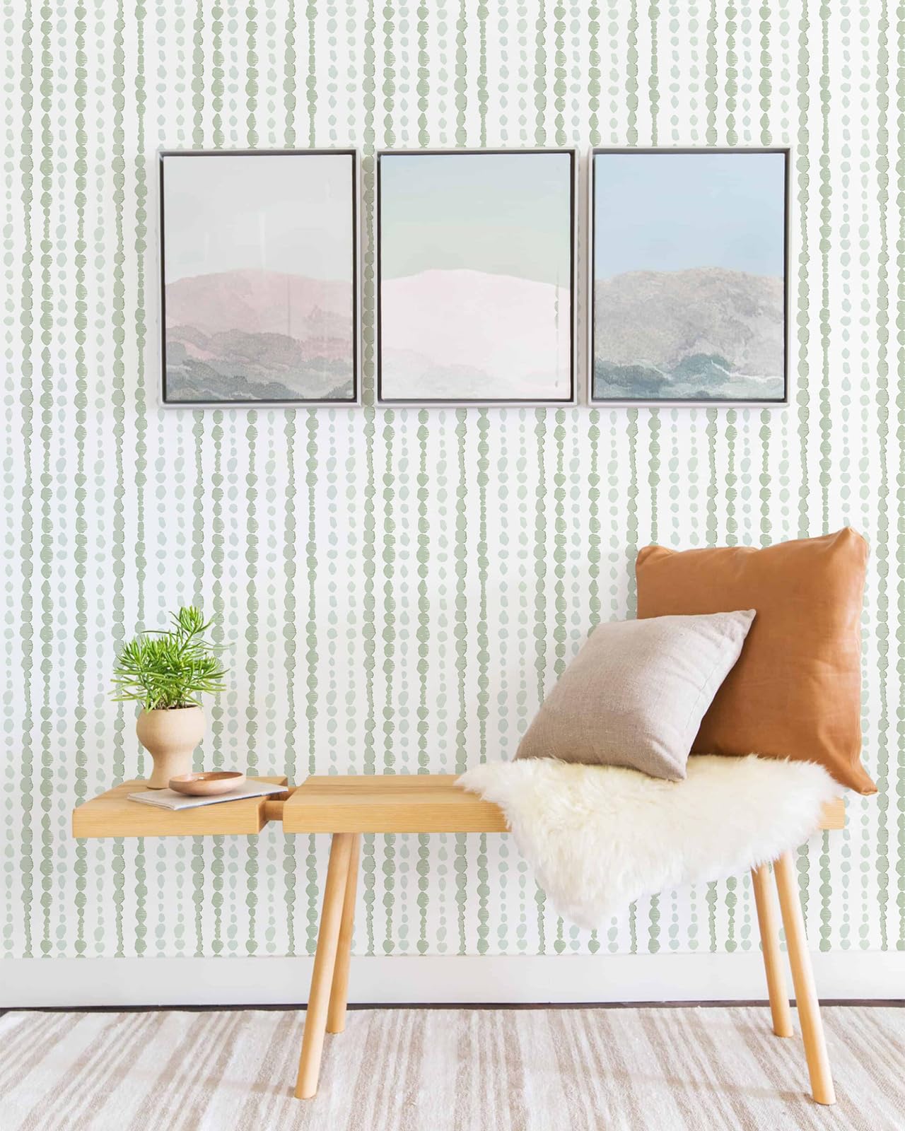 Naphite Green and White Peel and Stick Wallpaper Boho Contact Paper for Cabinets Striped Wallpaper for Bedroom Self Adhesive Removable Wallpaper Modern Dot Wallpaper Nursery Kids Wall Decor17.3 X78.7