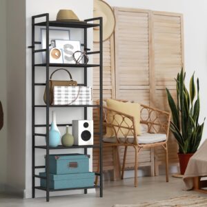 CADUKE Black Tall Bookcase 5 Tier Book Shelf for Bedroom Industrial Bookshelf with Storage Book Shelves for Kids Room Standing Office Bookshelves and Bookcases for Bedroom Living Room