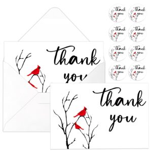 cholemy 50 set cardinal thank you cards bird memorial cards funeral thank you cards with envelopes and stickers message sympathy bereavement card for family loved ones celebration of life