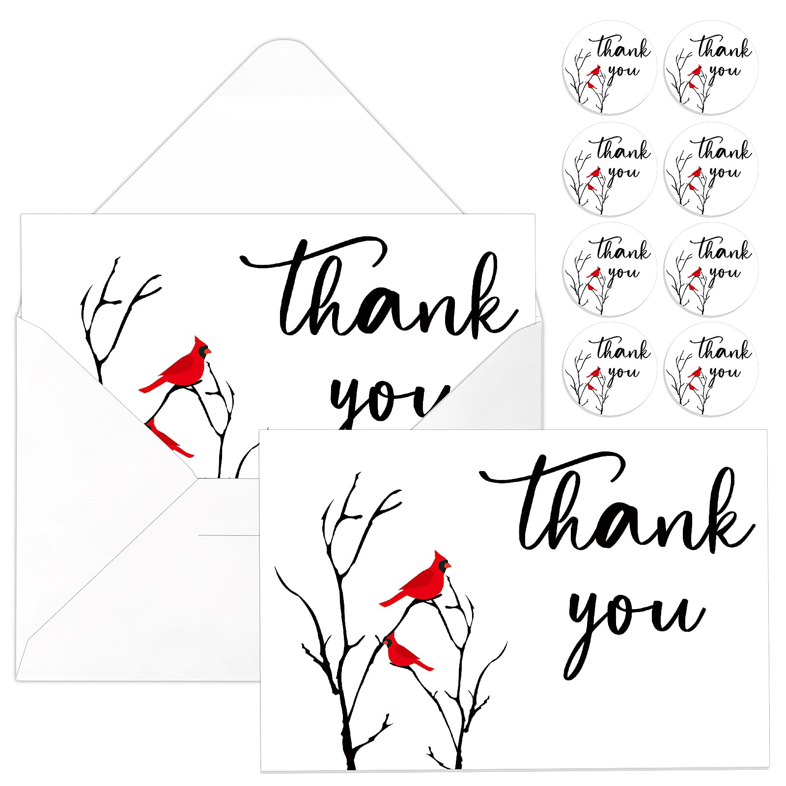 Cholemy 50 Set Cardinal Thank You Cards Bird Memorial Cards Funeral Thank You Cards with Envelopes and Stickers Message Sympathy Bereavement Card for Family Loved Ones Celebration of Life