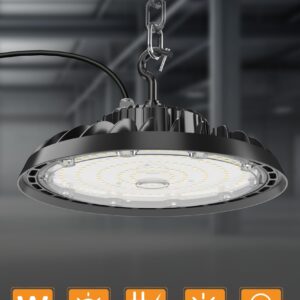 Pvilub High Bay LED Shop Lights: 150W 21000LM UFO LED High Bay Light with US Plug, 120-277V, IP65 Commercial Bay Lighting, High Bay LED Lights for Garage Workshop Warehouse Factory Barn 2PACK