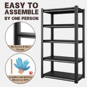 Rufokisa 48" W Garage Shelving Heavy Duty, 2800LBS Loads Adjustable Garage Storage Shelves,5-Tier Metal Storage Racks and Shelving Units, Utility Rack Shelves,48" W x 18" D x 78" H,Black