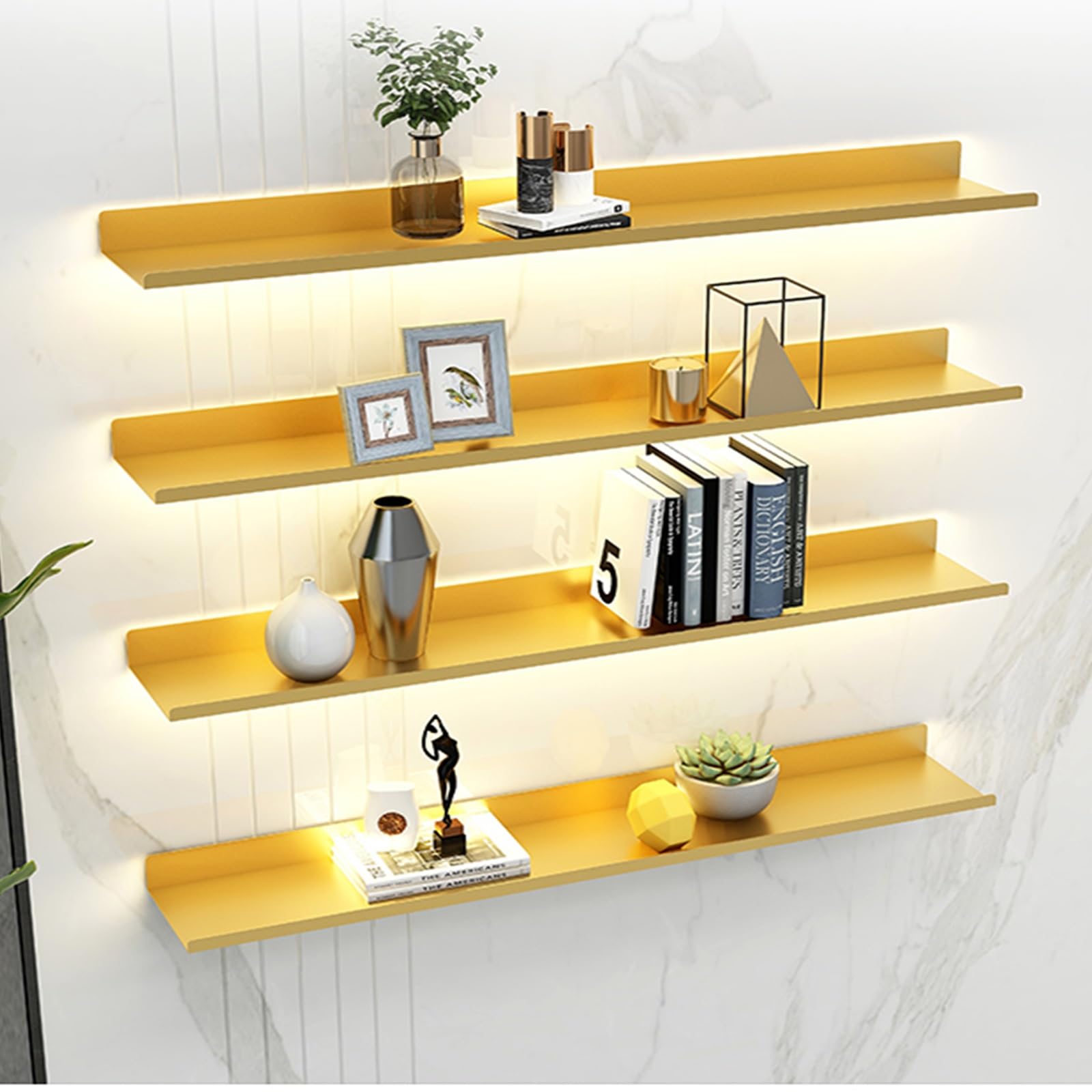 Light-Emitting Shelves, Floating Shelves Floating Display Shelf LED Lighting Effect is Good to Light Up The HomeHolds A Lot of Items Tidy Home (Color : Gold, Size : 50x20x6cm)