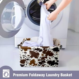 Western Brown Black Cow Print Storage Basket 2 pcs Large Foldable Storage Bin Cube Collapsible Organizer for Pantry Bedroom Decor