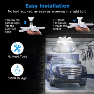 Kofarrten LED Garage Lights, Super Bright 8000 LM Garage Light Bulbs, 6500K Garage Ceiling Lights with Deformable Panels for E26/E27 Base, 80W LED Shop Lights for Garage, Workshop, Warehouse (2 Pack)