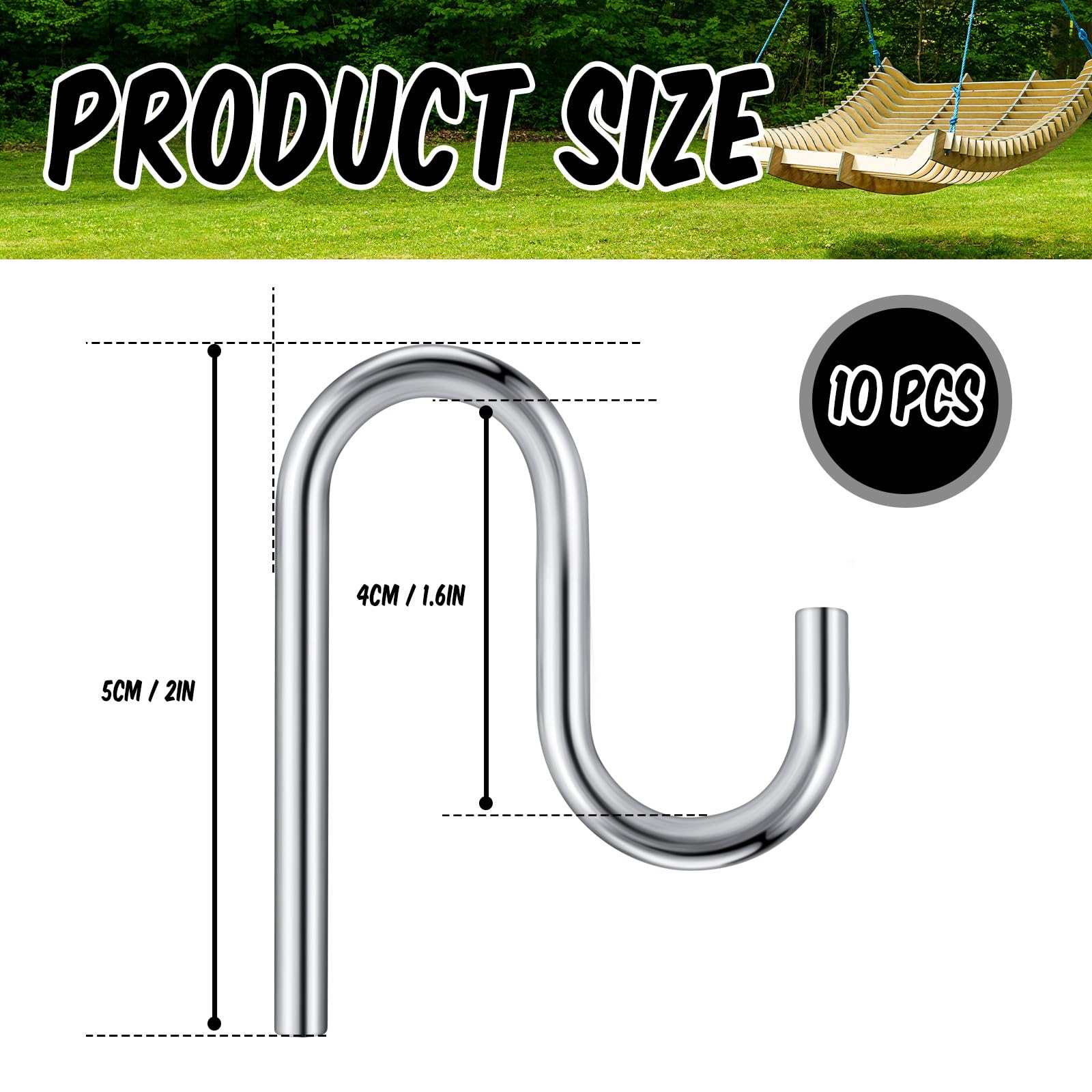 Blulu 10 Pcs 2'' Long Shed Hooks Shed Accessories for Hanging Heavy Duty Individual Utility Hooks Universal Wall Mounted J Utility Hangers for Tools Shovels Rakes Bikes Storage (Silver)