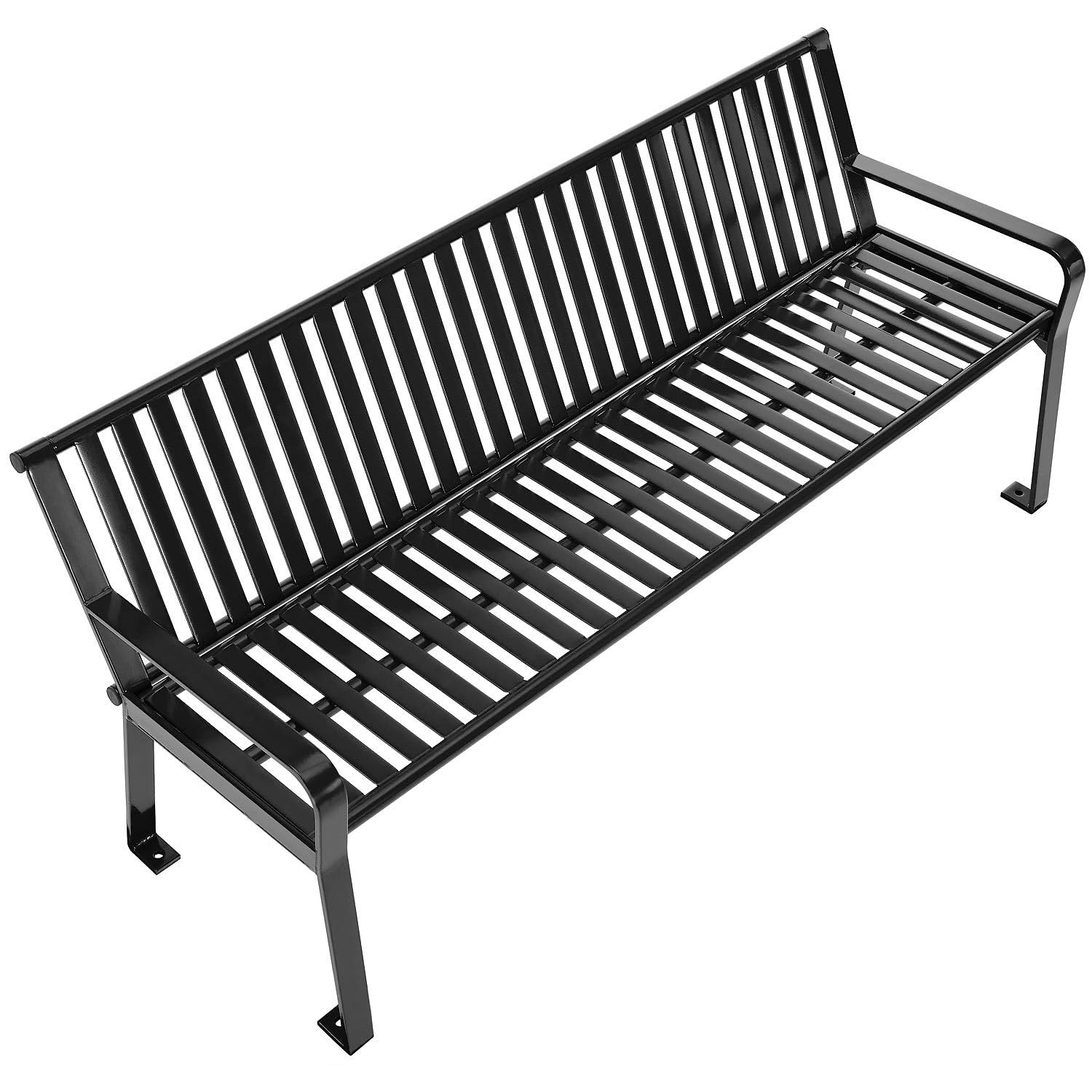 Global Industrial 6 ft. Outdoor Park Bench with Back, Vertical Steel Slat, Black, Unassembled