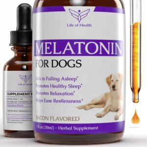 dog melatonin | melatonin for dogs | melatonin for dogs sleep | sleep aid for dogs | dog sleep aid | dog calming | calming for dogs | dog calming treats | dog anxiety relief | 1 fl oz bacon flavor