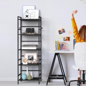 CADUKE Black Tall Bookcase 5 Tier Book Shelf for Bedroom Industrial Bookshelf with Storage Book Shelves for Kids Room Standing Office Bookshelves and Bookcases for Bedroom Living Room