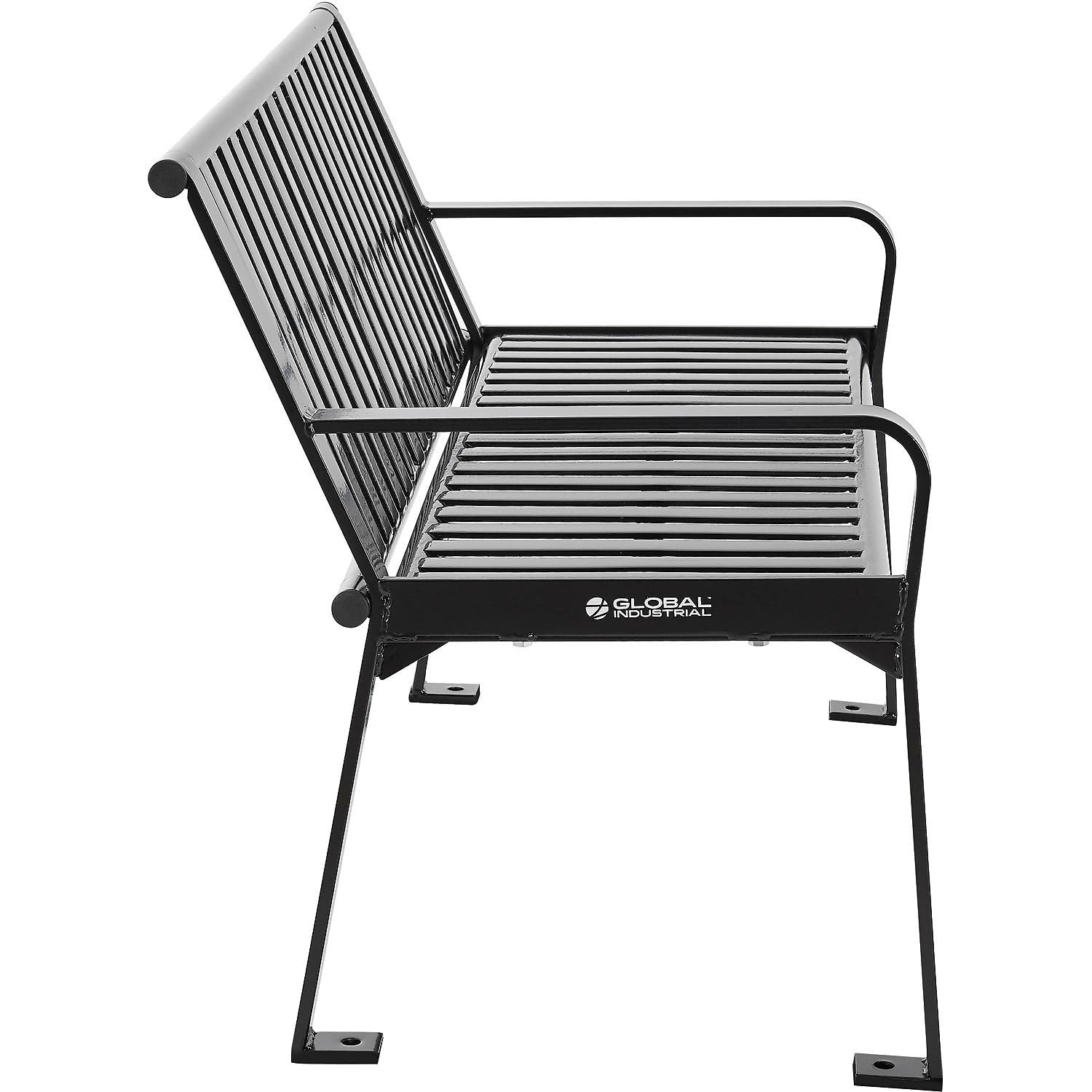 Global Industrial 4 ft. Outdoor Park Bench with Back, Vertical Steel Slat, Black, Unassembled