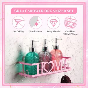 Tisancy Bathroom Accessories Set 2 Set Shower Caddy for Bathroom Organizer Wall Decor for Tub Kitchen Self Adhesive Wall Mounted Storage No Drilling Shower Rack Basket Bin Tray with 4 Hook Heart Sign