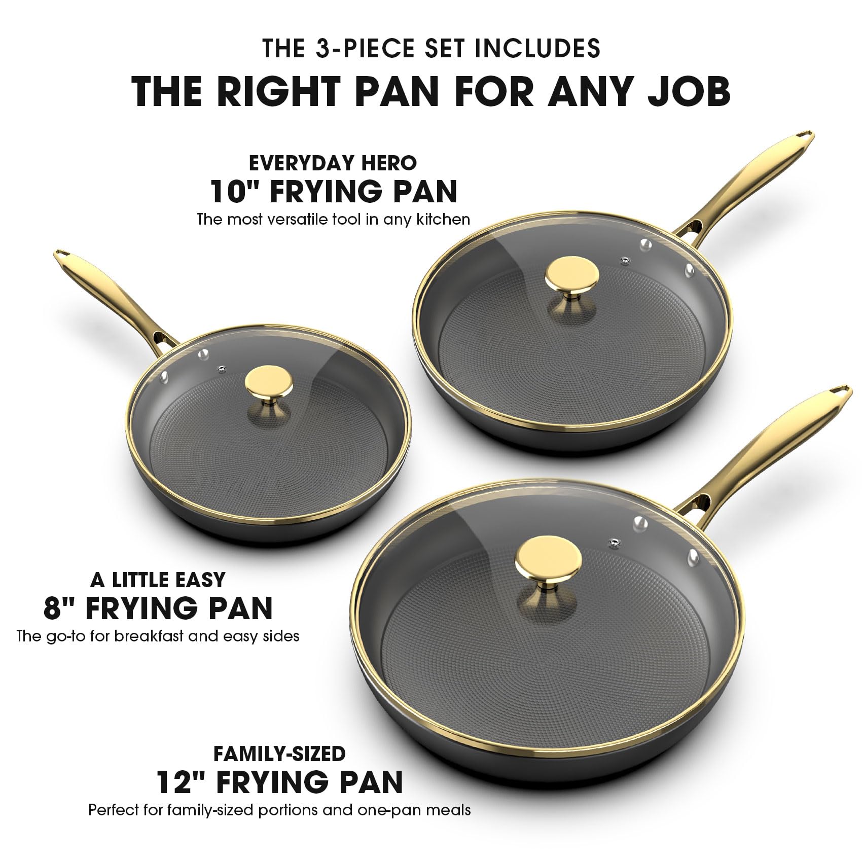 imarku Non Stick Frying Pans, Nonstick Cast Iron Skillets 3 Pcs - 8 Inch, 10 Inch, 12 Inch Frying Pans Nonstick with Lid, Cast Iron Pan, Professional Nonstick Frying Pan, Christmas Gifts for Women/Men