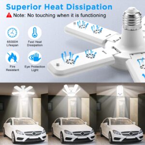 Kofarrten LED Garage Lights, Super Bright 8000 LM Garage Light Bulbs, 6500K Garage Ceiling Lights with Deformable Panels for E26/E27 Base, 80W LED Shop Lights for Garage, Workshop, Warehouse (2 Pack)