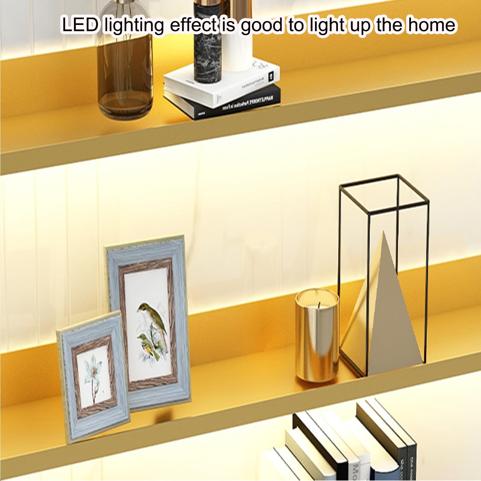 Light-Emitting Shelves, Floating Shelves Floating Display Shelf LED Lighting Effect is Good to Light Up The HomeHolds A Lot of Items Tidy Home (Color : Gold, Size : 50x20x6cm)