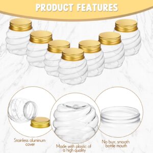 Suclain 50 Pcs 2 oz Honeycomb Plastic Jars with Gold Lids Mini Honey Jars Wide Mouth Canning Jars Small Spice Jars for Party Wedding Favors, Baby Shower DIY Gift Jelly Herb Jams Candy