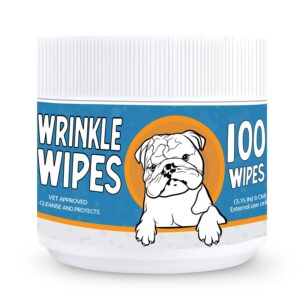 wrinkle wipes for dogs - 100 count dog wrinkle wipes french bulldog, english bulldog, pugs - 3.15 in large bulldog face wipes - cleaning & soothes on wrinkles, folds, tail pockets