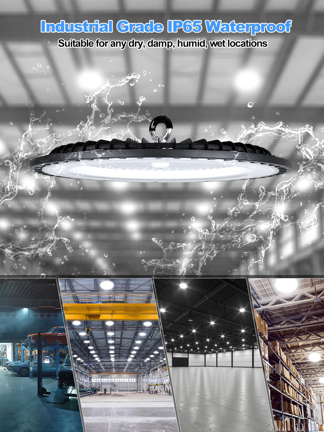 ONLYLUX UFO LED High Bay Light LED Shop Lights 200W 30000LM 100-277V 5000K IP65 High Bay LED Lighting with Plug for Garage Gym Factory Warehouse-2Pack