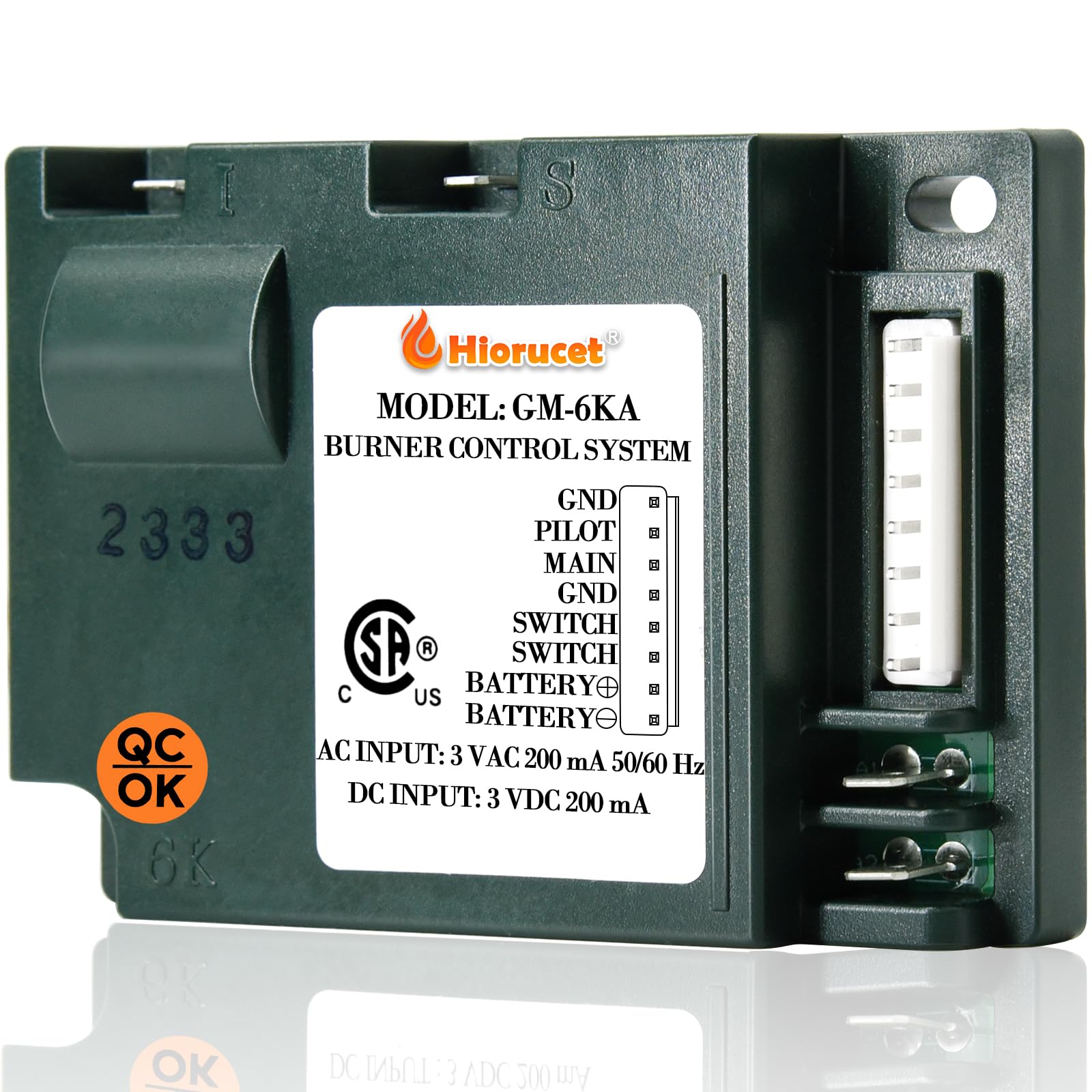 Hiorucet GM-6KA Control Module for Dexen, Heat-N-Glo, Quadrafire, Napoleon and Heatilator Fireplace, IPI Electronic Ignition Module for Dexen Industries GM6KA, 593-592, SRV593-592, IPI-6000, HHT 350M.