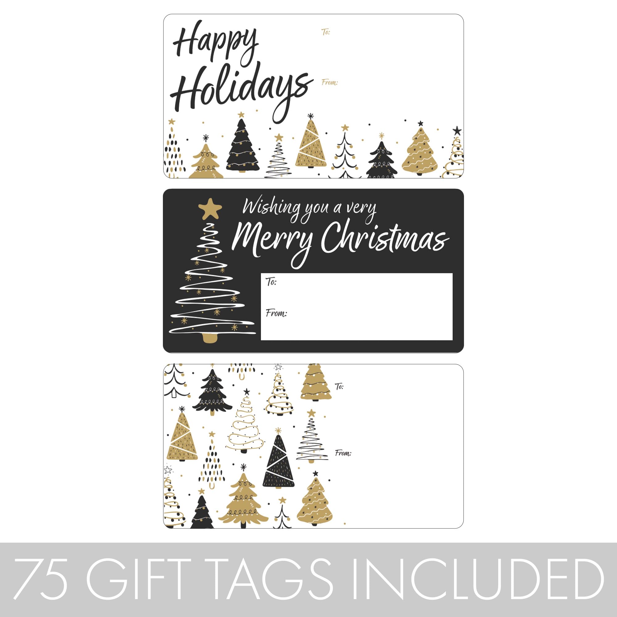 Black and Gold Christmas Gift Tags, 75 Gift Wrap Tags, Peel and Stick Christmas Gift Tags