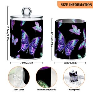 2 Pack Qtip Holder Dispenser for Cotton Ball Purple Butterfly Animal Cotton Swab Cotton Round Pads Clear Plastic Acrylic Jar Set Bathroom Canister