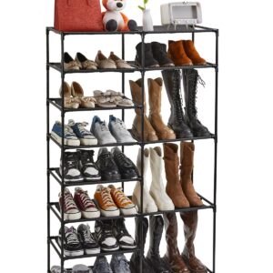 HOUSE AGAIN Shoe Rack Storage Organizer, 8 Tier Tall Shoe Rack,Shoe Holder,Shoe Stand,Free Standing Shoe Shelf for Garage Closet Entryway, 26-30 Pairs Metal Shelf Large Stackable for Boot,Black