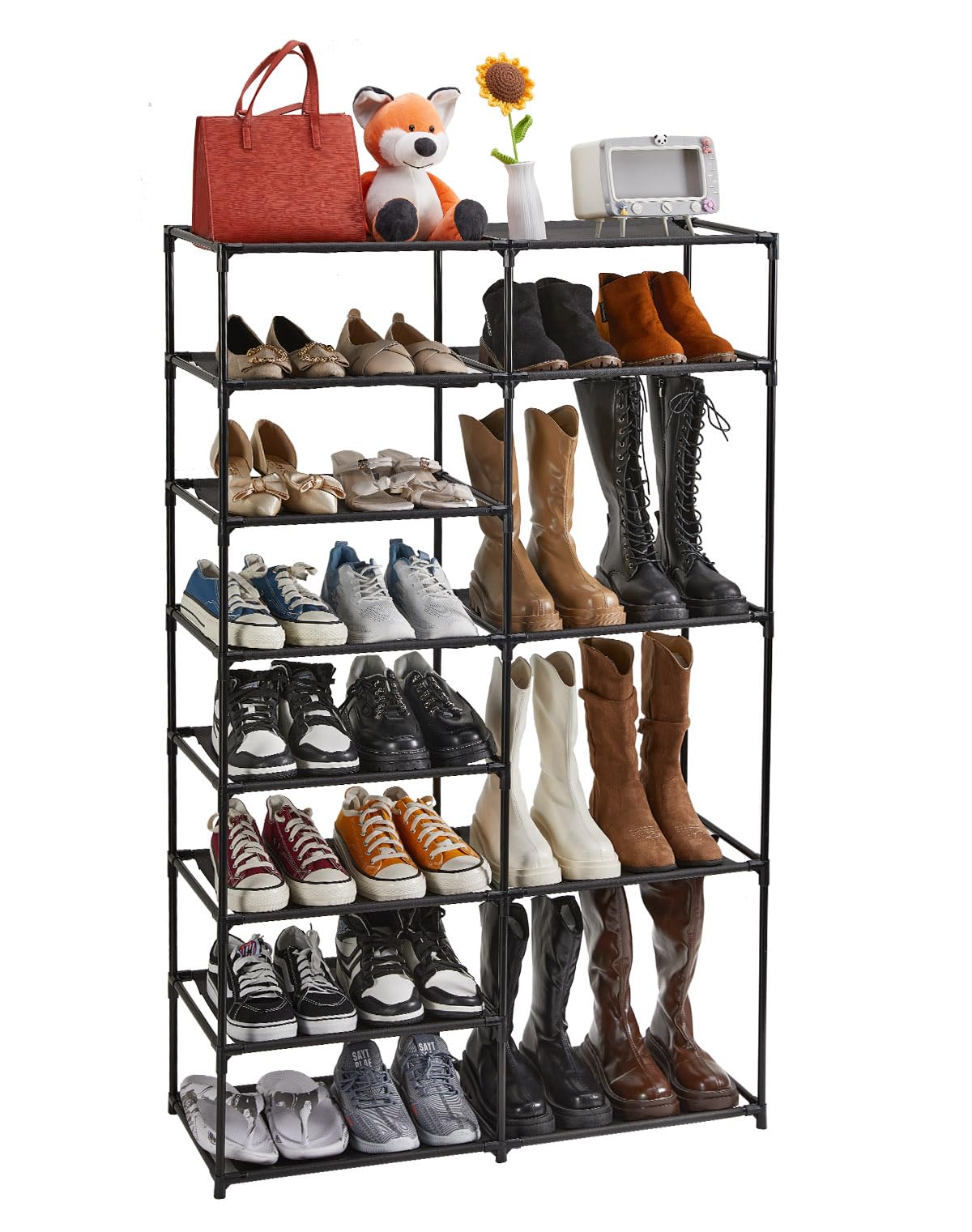 HOUSE AGAIN Shoe Rack Storage Organizer, 8 Tier Tall Shoe Rack,Shoe Holder,Shoe Stand,Free Standing Shoe Shelf for Garage Closet Entryway, 26-30 Pairs Metal Shelf Large Stackable for Boot,Black