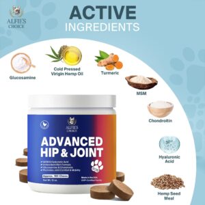 ALFIE'S CHOICE Hip and Joint Chews for Dogs - Advanced Hemp & Glucosamine for Dogs, Hip Joint Supplement for Dogs, Chicken Flavor Dog Joint Supplement Large Breed & Small Breed - 12 oz, Appx 160 Ct