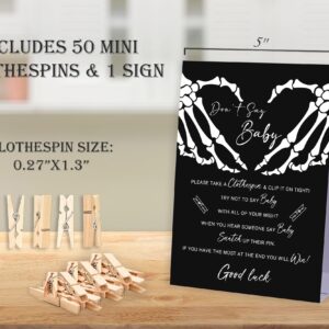 Don't Say Baby Baby Shower Game,Halloween Gothic Baby Shower Decorations,Mini Clothespins for Baby Shower,Neutral Baby Shower Decorations,Little Cutie Baby Shower,1 Sign & 50 Mini Clothespins Set-B4