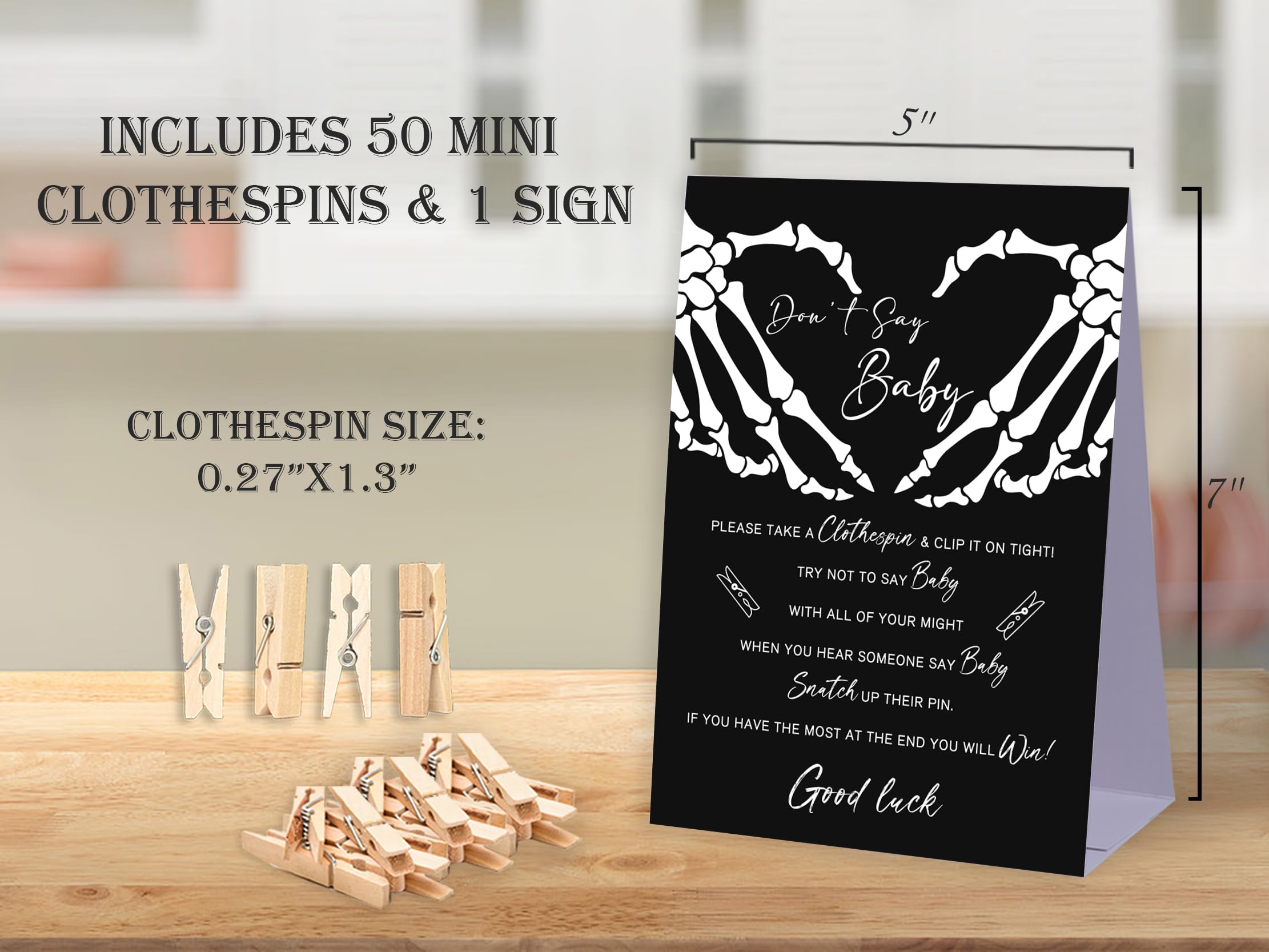 Don't Say Baby Baby Shower Game,Halloween Gothic Baby Shower Decorations,Mini Clothespins for Baby Shower,Neutral Baby Shower Decorations,Little Cutie Baby Shower,1 Sign & 50 Mini Clothespins Set-B4