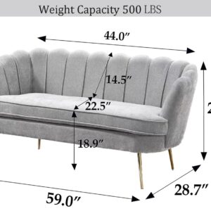 Majnesvon 61" Modern Loveseat Sofa Couch,Cashmere Fabric Small Love Seat w/2 Pillows and Metal Legs,2-Seater Upholstered Mini Sofa Couches for Small Space,Living Room Bedroom Office (Light Grey)