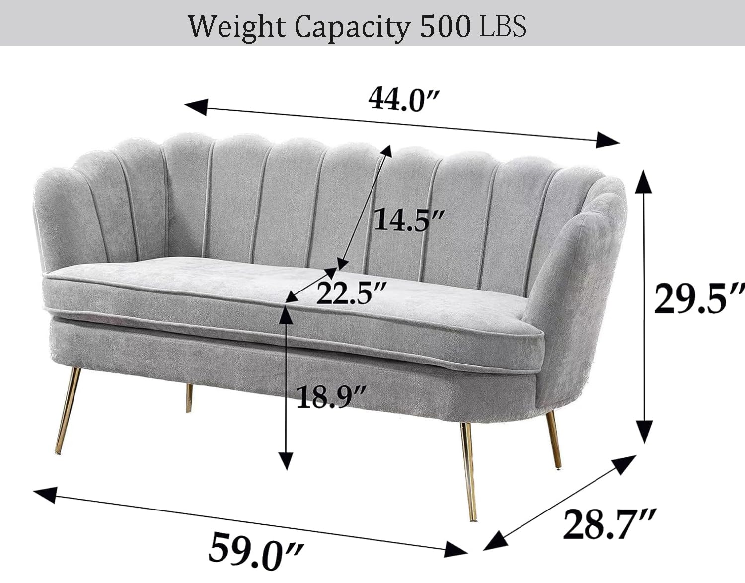 Majnesvon 61" Modern Loveseat Sofa Couch,Cashmere Fabric Small Love Seat w/2 Pillows and Metal Legs,2-Seater Upholstered Mini Sofa Couches for Small Space,Living Room Bedroom Office (Light Grey)