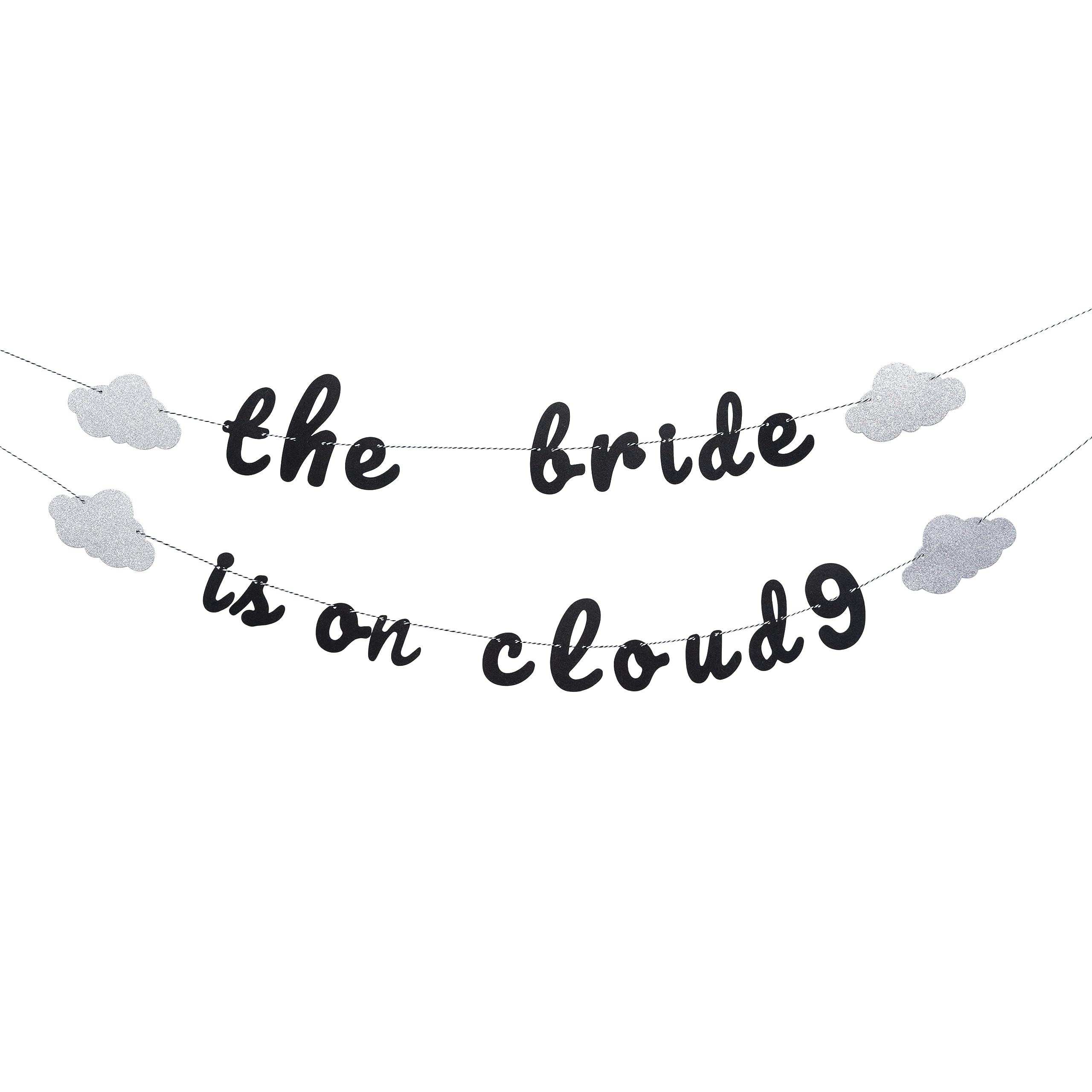 The Bride Is On Cloud 9 Banner - Bachelorette Party Decor,Silver Glitter Banner for Engagement Wedding Decorations,Bridal Shower Sign Party Engagement,Wedding Receptions Party Supplies(Black) (On