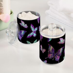 2 Pack Qtip Holder Dispenser for Cotton Ball Purple Butterfly Animal Cotton Swab Cotton Round Pads Clear Plastic Acrylic Jar Set Bathroom Canister