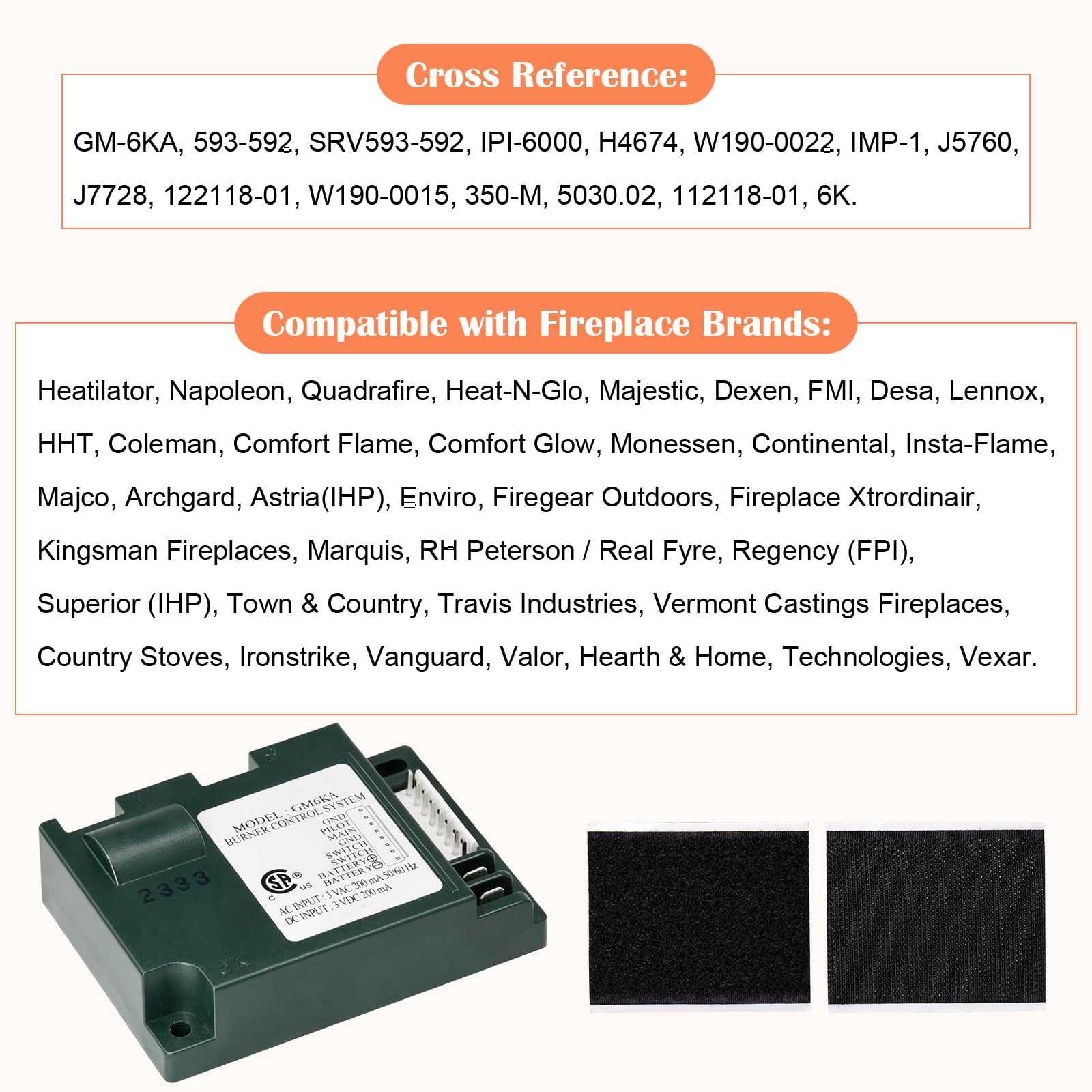 Hiorucet GM-6KA Control Module for Dexen, Heat-N-Glo, Quadrafire, Napoleon and Heatilator Fireplace, IPI Electronic Ignition Module for Dexen Industries GM6KA, 593-592, SRV593-592, IPI-6000, HHT 350M.