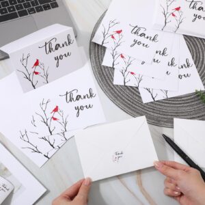 Cholemy 50 Set Cardinal Thank You Cards Bird Memorial Cards Funeral Thank You Cards with Envelopes and Stickers Message Sympathy Bereavement Card for Family Loved Ones Celebration of Life