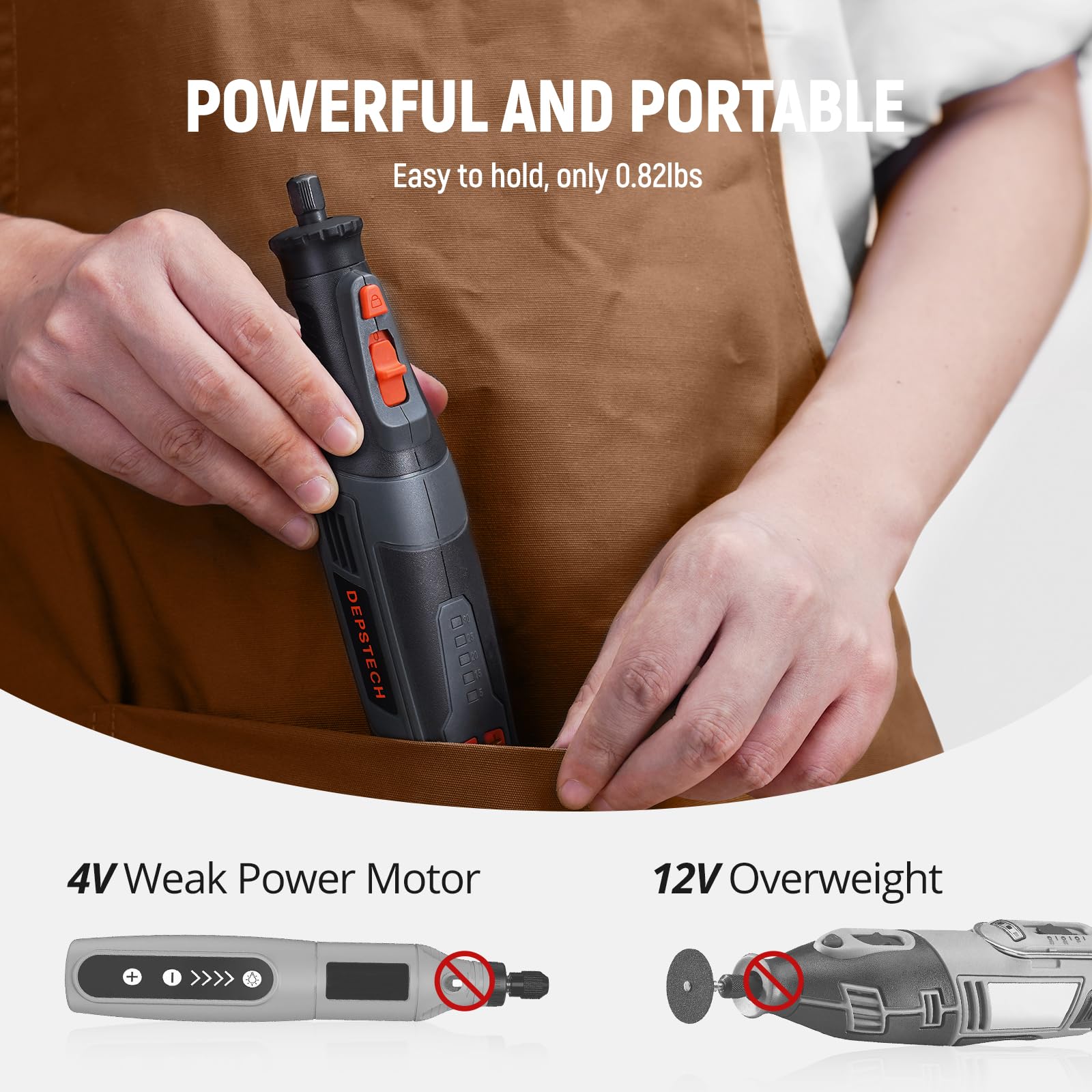 DEPSTECH Cordless Rotary Tool Kit, 8V 2.5Ah Larger Battery, 5-Speed 30000RPM Max, LED Work Light, Power Multi Tool 47Pcs Enduring Accessories Set for Carving, Polishing, Sanding, Drilling, DIY Crafts