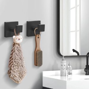 YACVCL Towel Hooks Black, 2 Pieces Robe Coat and Clothes Hooks Hanger, Stainless Steel Heavy Duty Wall Hooks for Bathroom Kitchen Bedroom