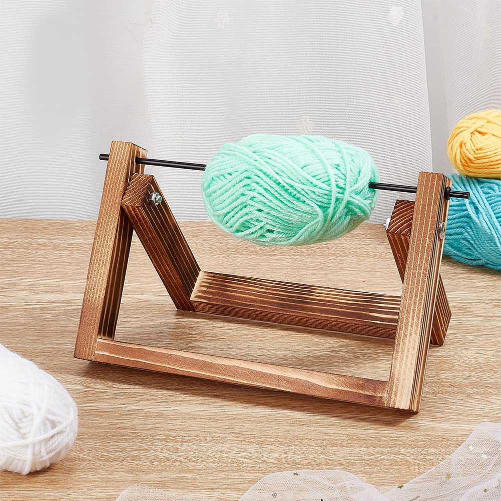 WEBEEDY 2 Pieces Yarn Ball Holder Wooden Yarn Rack Horizontal Spinner Storage Organizer for Thread Crocheting Knitting Supplies Dispenses