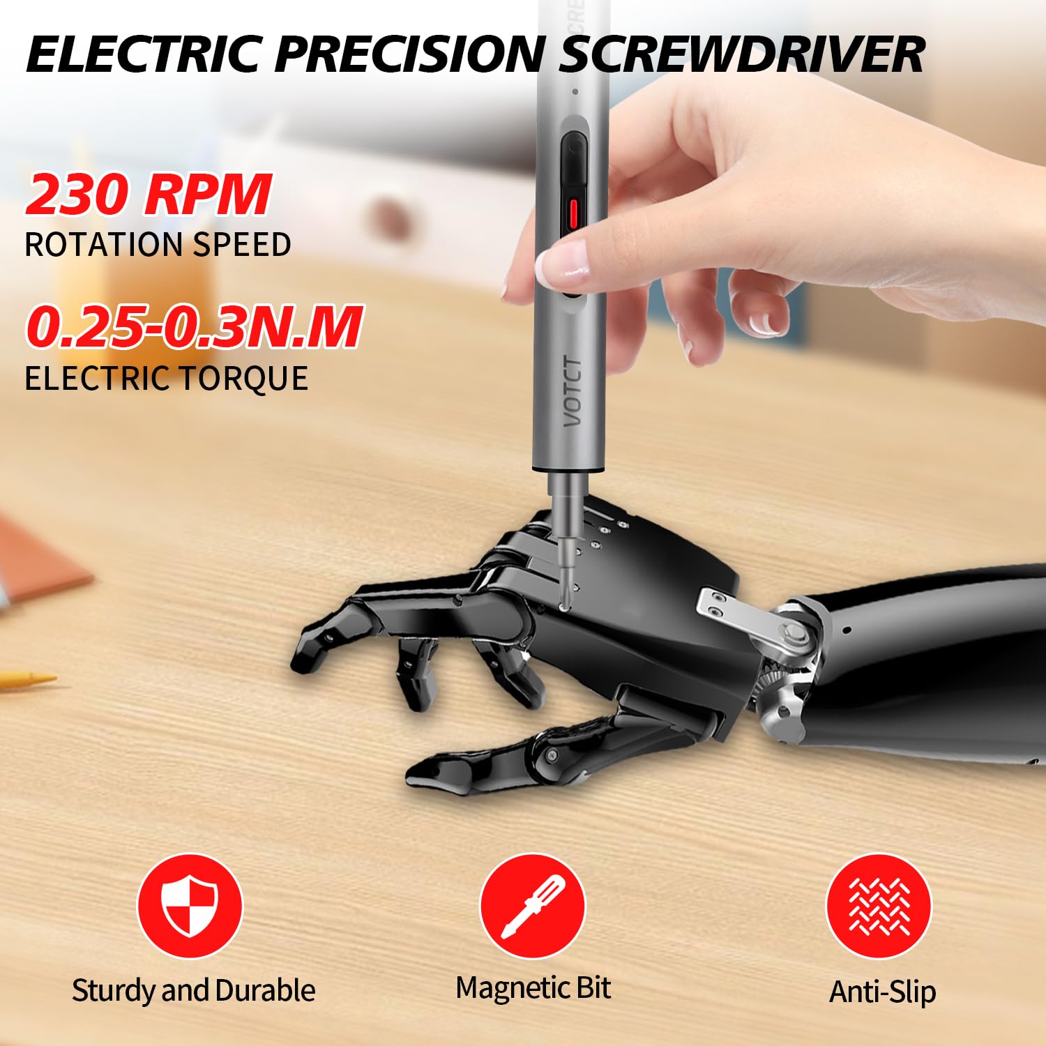 VOTCT Mini Electric Screwdriver 60 in 1 Electric Precision Screwdriver Set with 55 Bits USB Rechargeable Magnetic Repair Tool Kit with LED Lights for Phones Computer Watch Laptop Jewelry Drone