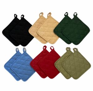 12 pack square pot holders 100% cotton heat resistant hotpads for cooking kitchen potholder set trivet for cooking baking camping house with hanging loops, size: 8x8inch, machine washable