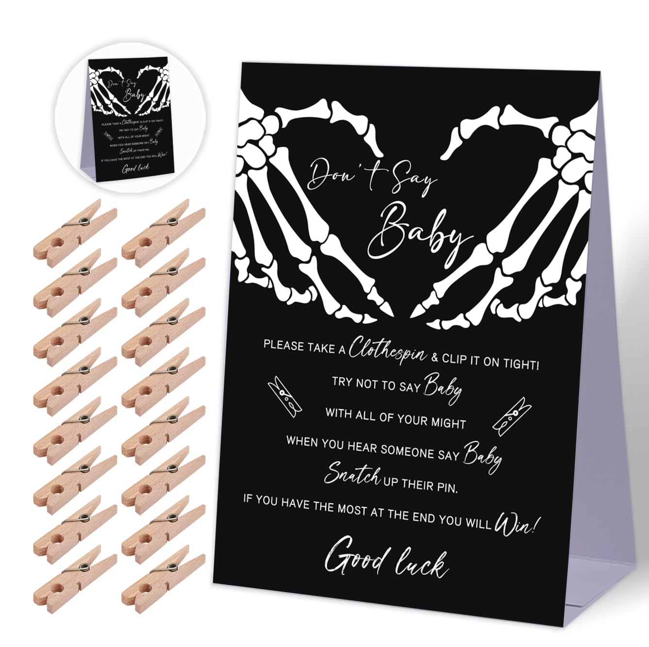 Don't Say Baby Baby Shower Game,Halloween Gothic Baby Shower Decorations,Mini Clothespins for Baby Shower,Neutral Baby Shower Decorations,Little Cutie Baby Shower,1 Sign & 50 Mini Clothespins Set-B4