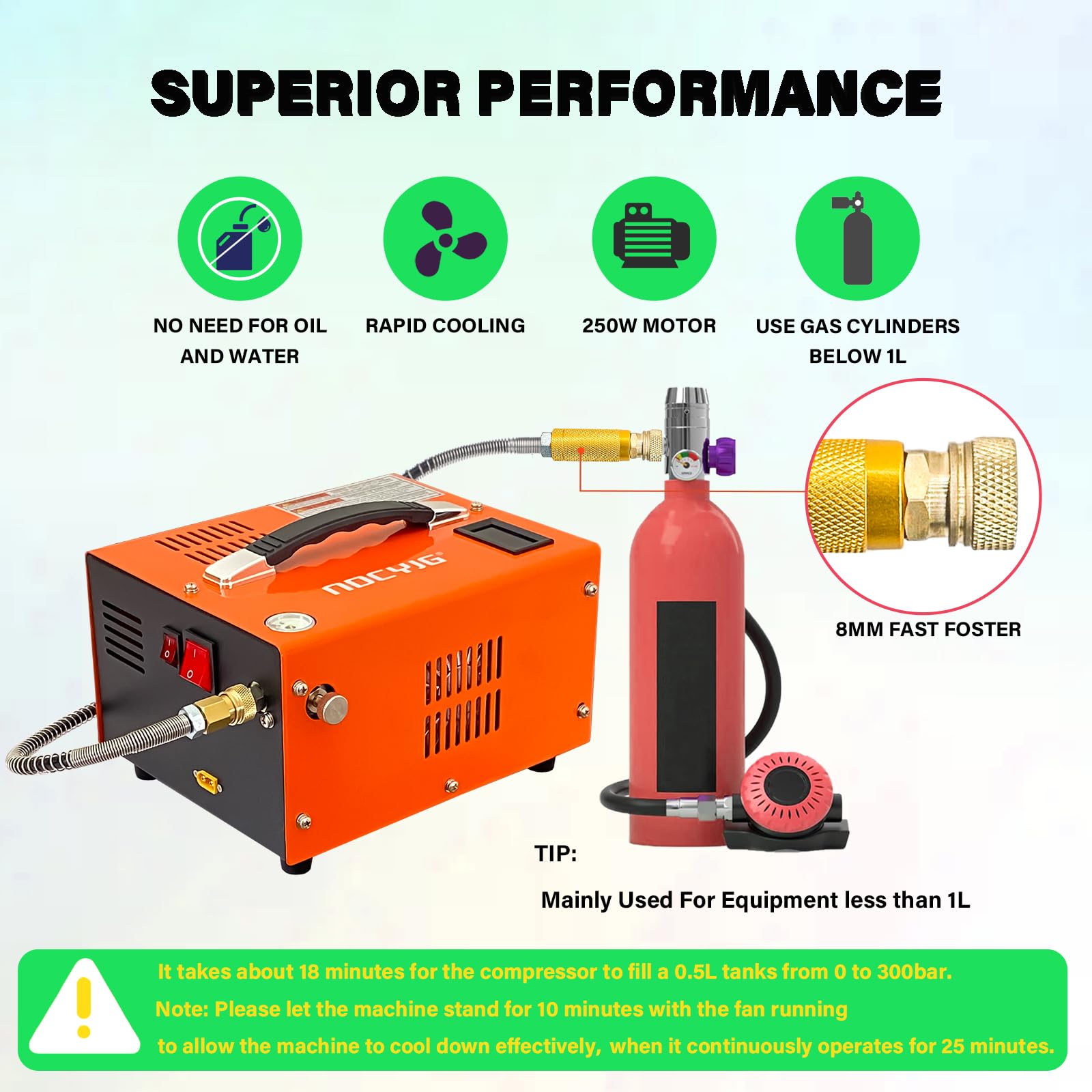 NDCYJG Pcp air compressor 4500PSI Portable PCP Compressor, 12V DC/110V AC PCP Airgun Compressor Manual-stop, w/External Power Adapter, Built-in Fan, Suitable for Paintball, Air Rifle, Scuba Bottle