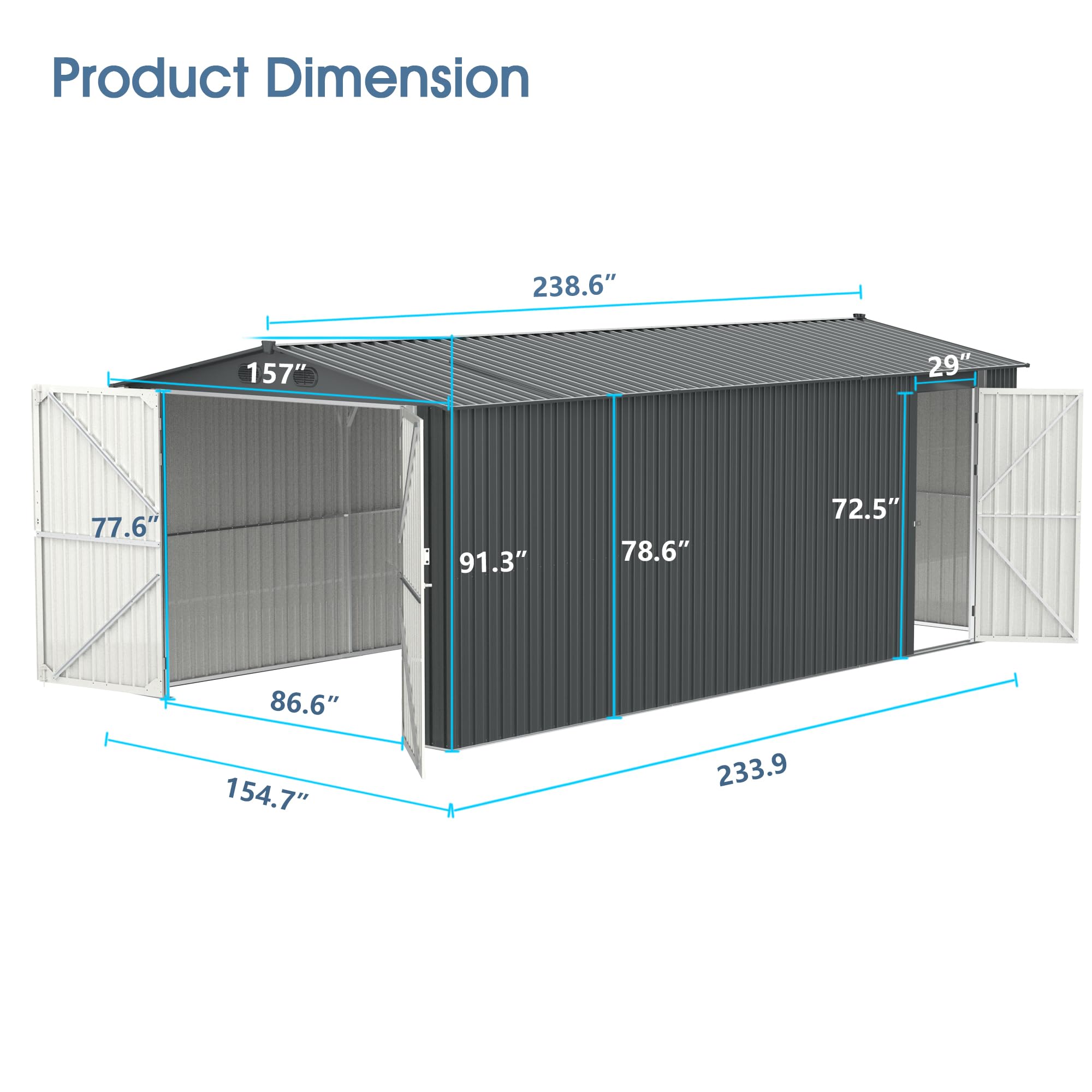 Heavy-Duty Metal Garage Shed 20'x13', Multifunctional Large Shed Backyard Utility Carports with 2 Doors and 4 Vents, Outdoor Metal Storage House Building for Car, Truck, Garbage Can, Tool