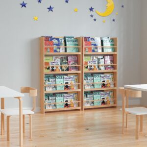 Purbambo Kids Bookshelf Wall Mounted, 4 Tier Bamboo Book Shelf, Kids Books Storage Rack for Bedroom, Living Room, and Classroom